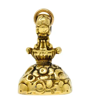Art Nouveau White Agate Intaglio 14 Karat Gold Fob Pendant Charm