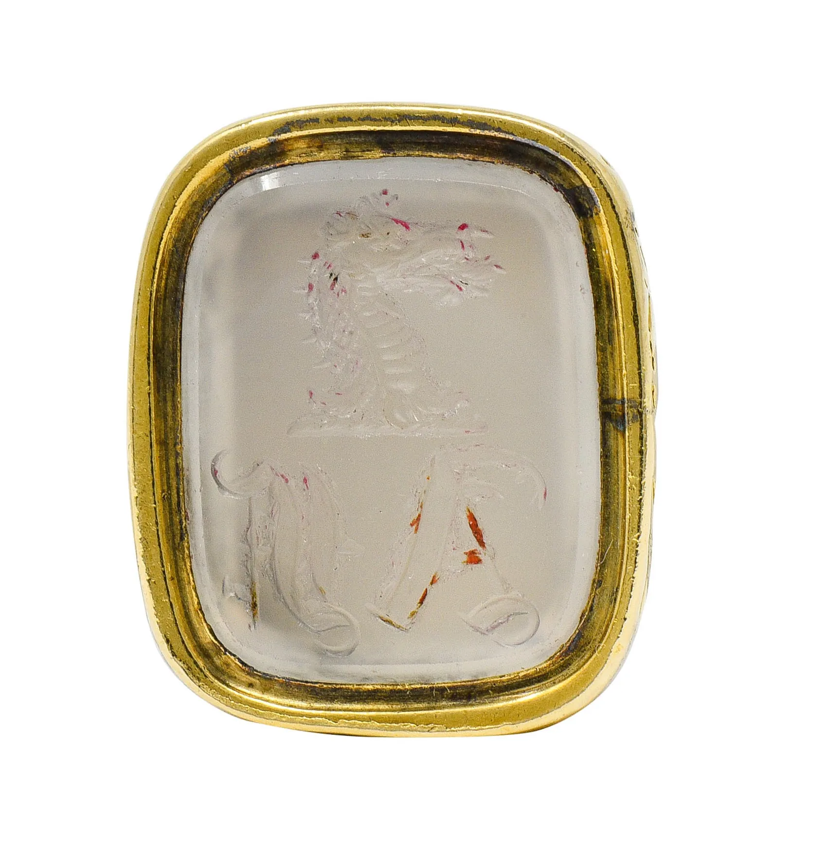 Art Nouveau White Agate Intaglio 14 Karat Gold Fob Pendant Charm