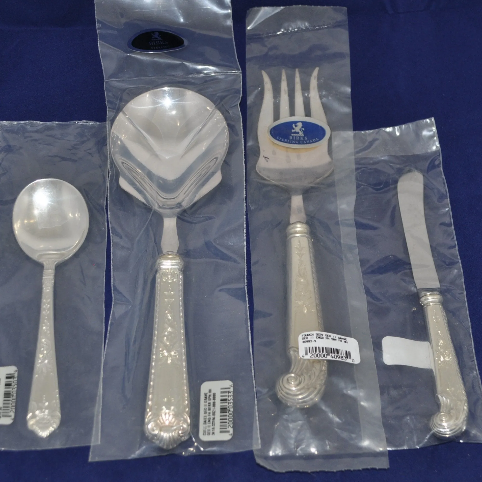 BIRKS GEORGE II ENGRAVED - Individual Place Setting & Serving Pieces