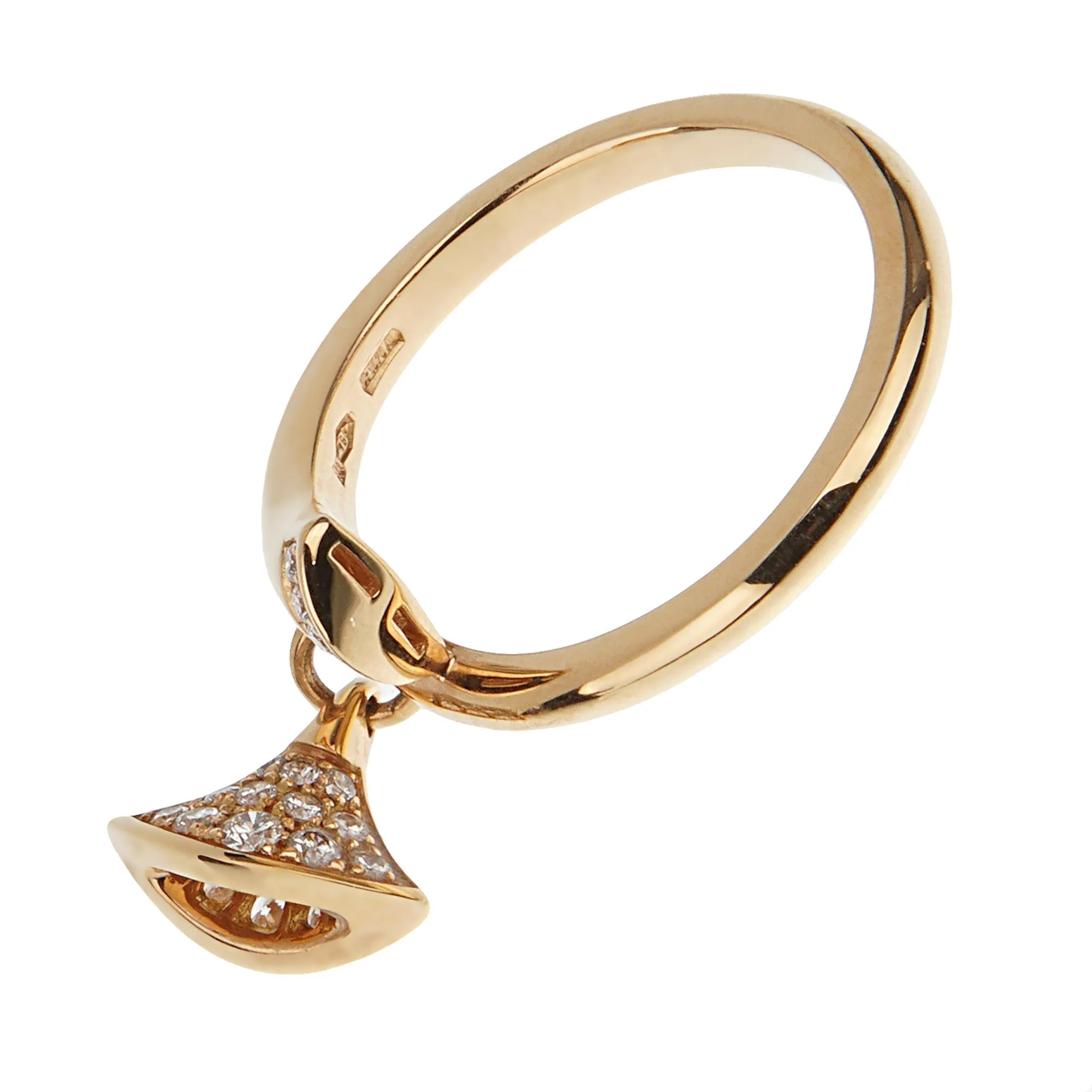 Bvlgari Divas Dream Charm Rose Gold Diamond Ring Sz 6 1/2