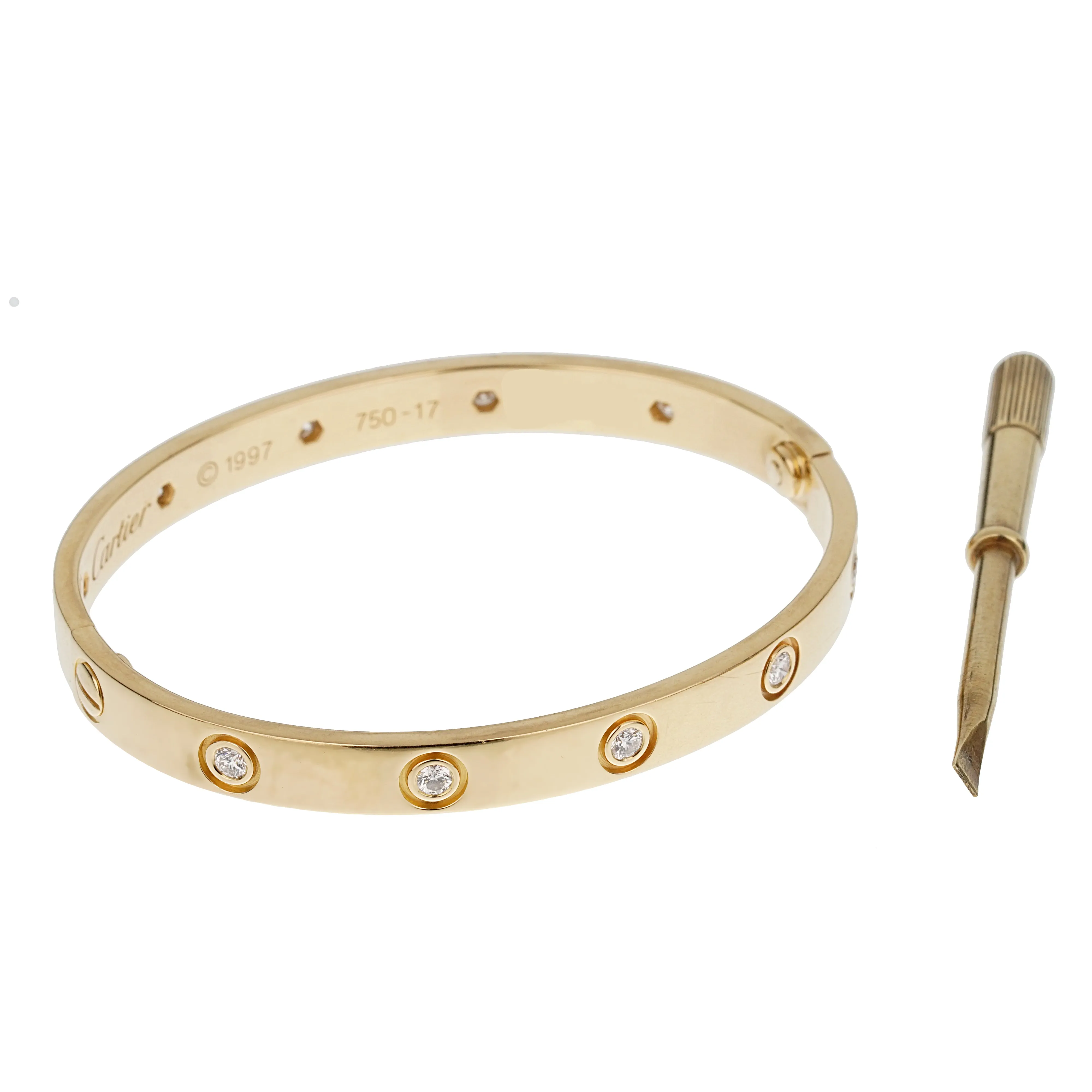 Cartier Classic Love 10 Diamond 18k Yellow Gold Bangle Bracelet