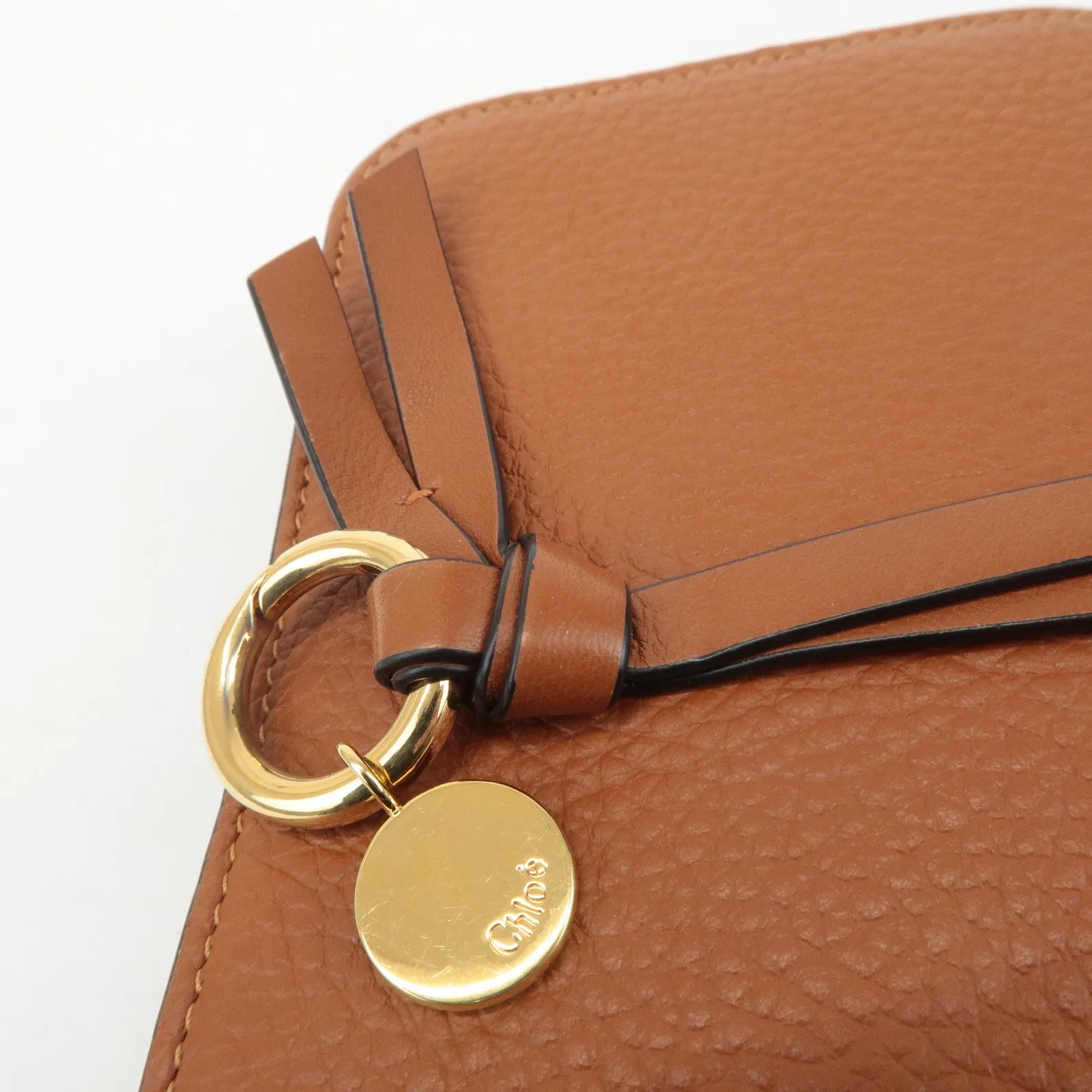 CHLOE Alphabet Leather Small Tri-fold Compact Wallet Brown Used