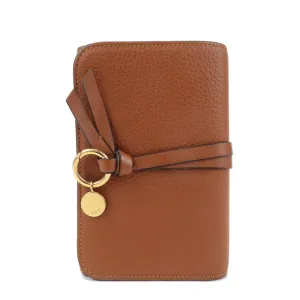CHLOE Alphabet Leather Small Tri-fold Compact Wallet Brown Used