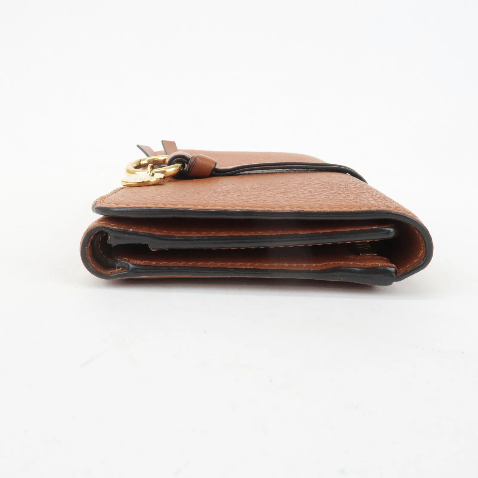 CHLOE Alphabet Leather Small Tri-fold Compact Wallet Brown Used