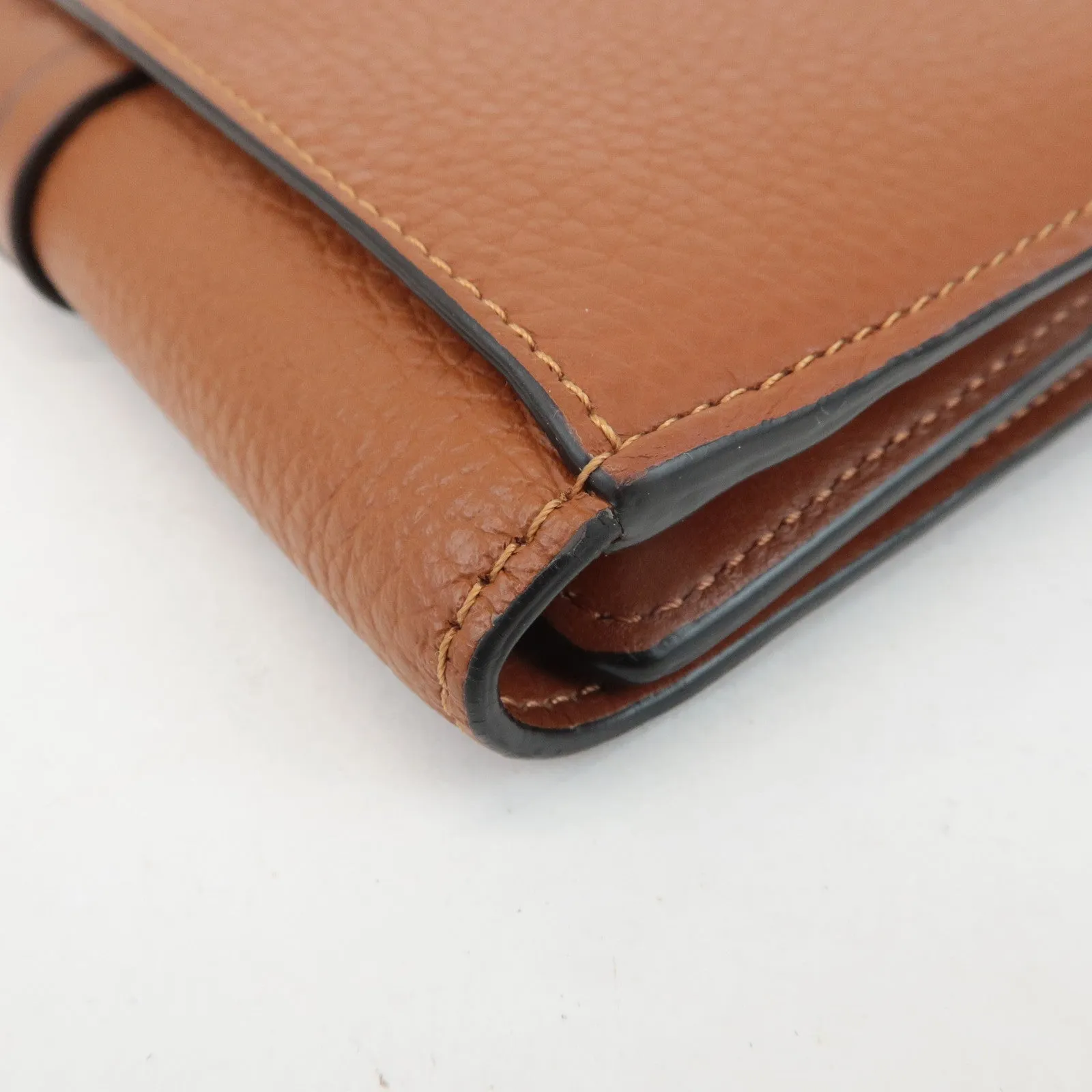 CHLOE Alphabet Leather Small Tri-fold Compact Wallet Brown Used
