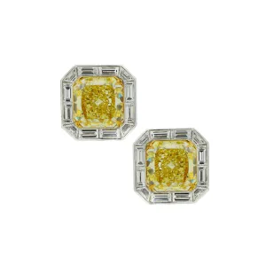 Contemporary Platinum White & Yellow Diamond Earrings