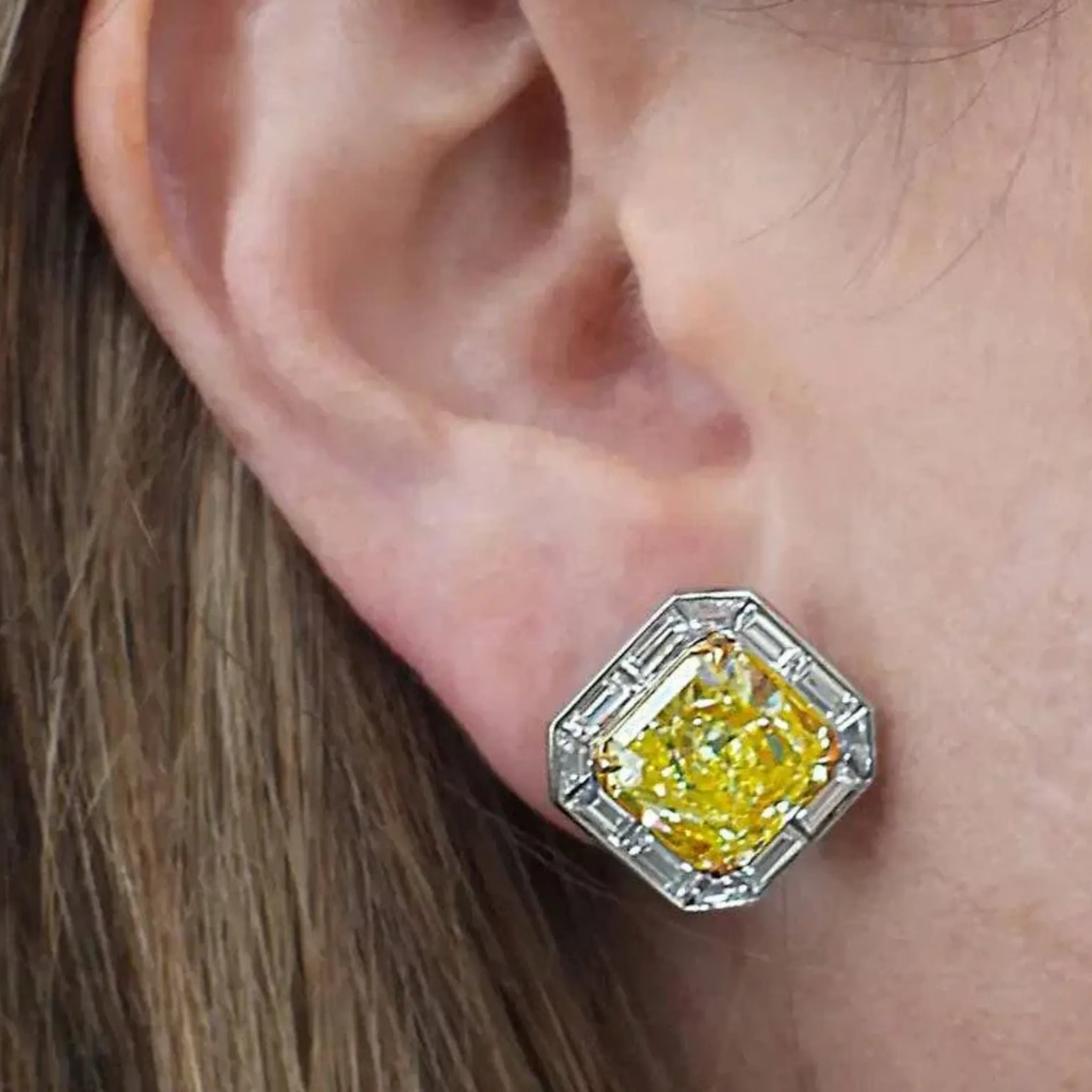 Contemporary Platinum White & Yellow Diamond Earrings