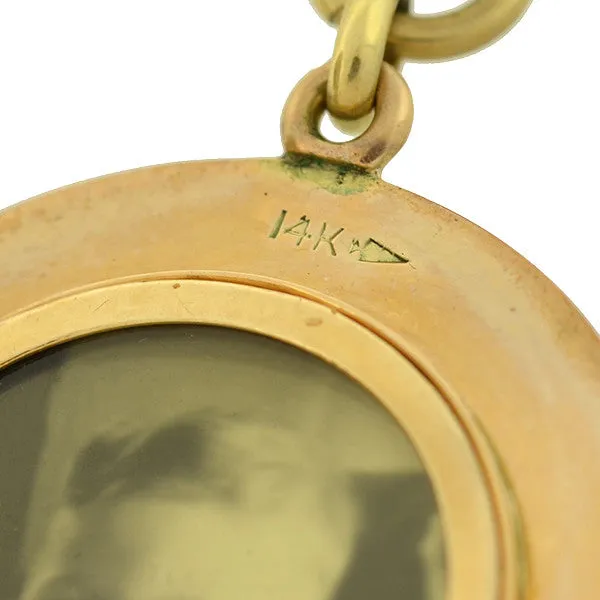 Edwardian 14kt Blue Guilloch Enamel Locket & Chain