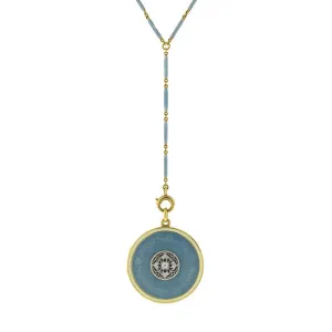 Edwardian 14kt Blue Guilloch Enamel Locket & Chain