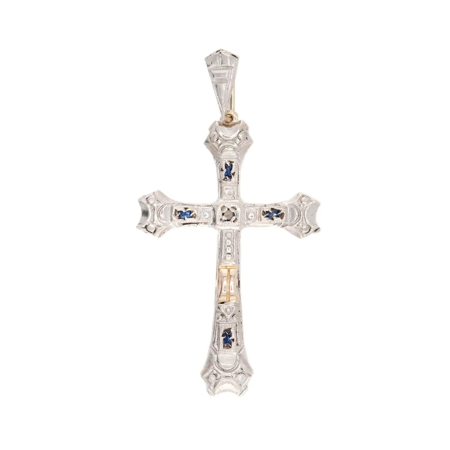 Edwardian 18k Platinum Sapphire Cross Pendant