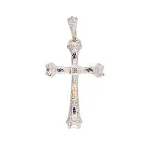 Edwardian 18k Platinum Sapphire Cross Pendant