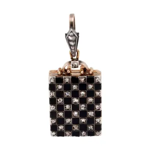 Edwardian 18kt Platinum Onyx & Diamond Checkerboard Locket