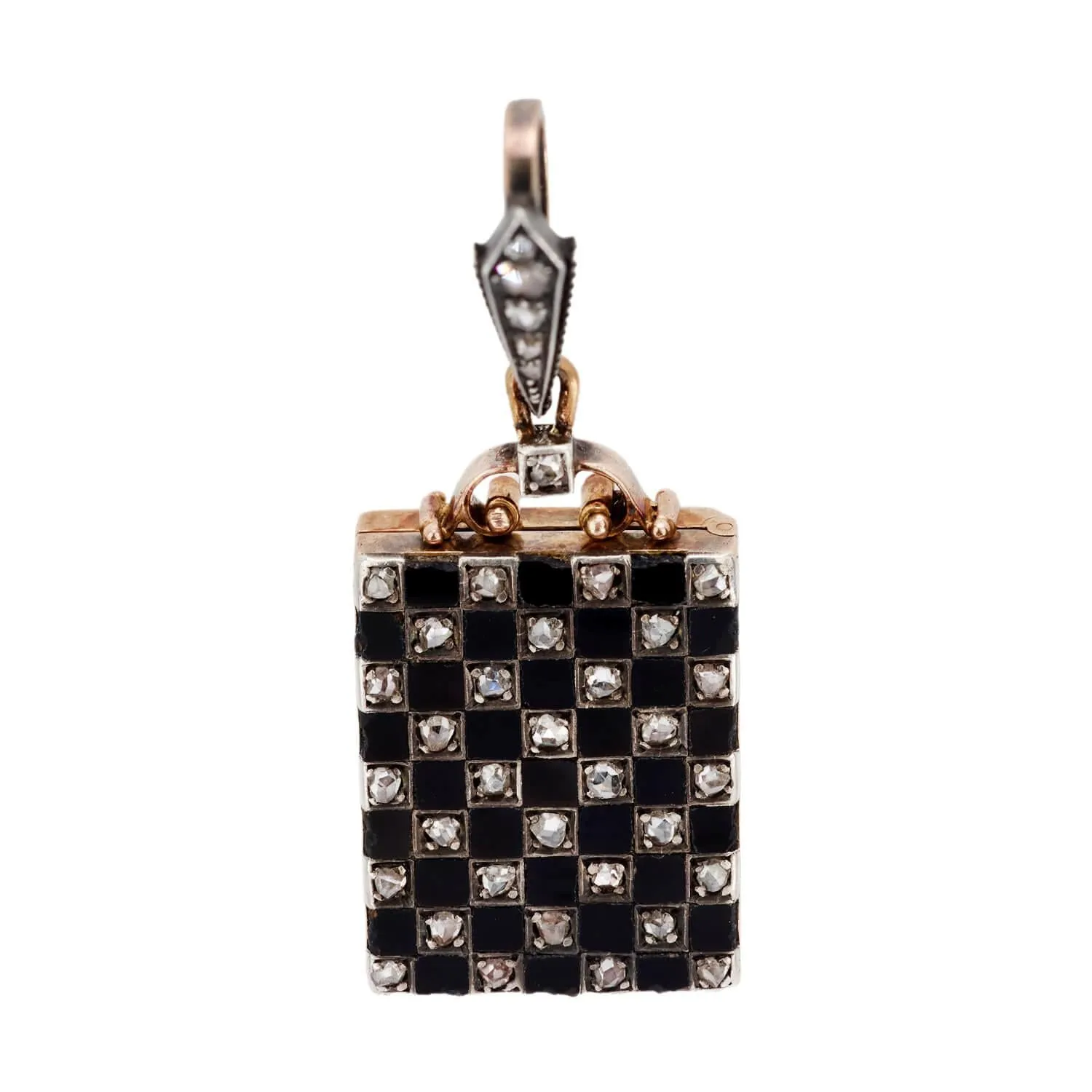 Edwardian 18kt Platinum Onyx & Diamond Checkerboard Locket