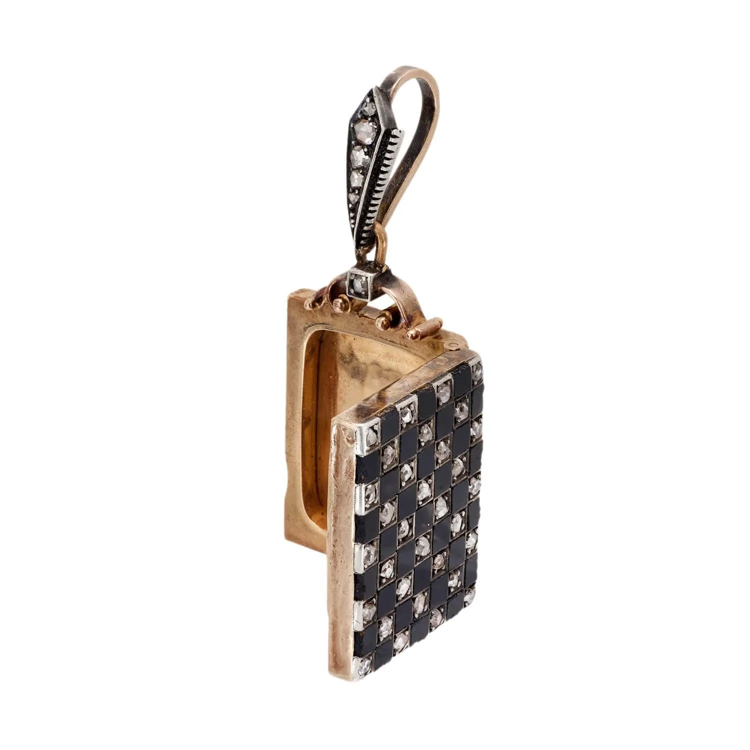 Edwardian 18kt Platinum Onyx & Diamond Checkerboard Locket