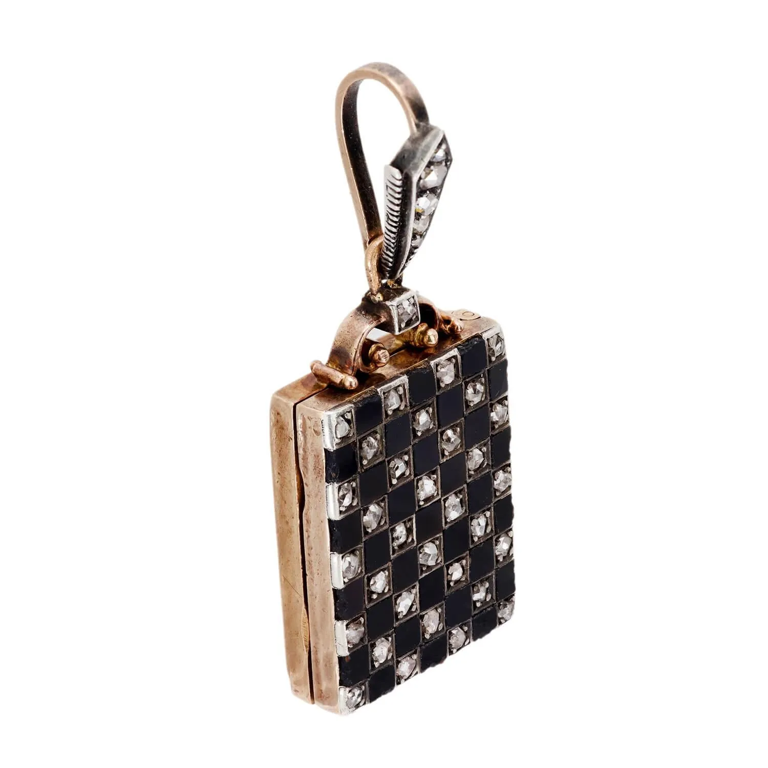 Edwardian 18kt Platinum Onyx & Diamond Checkerboard Locket
