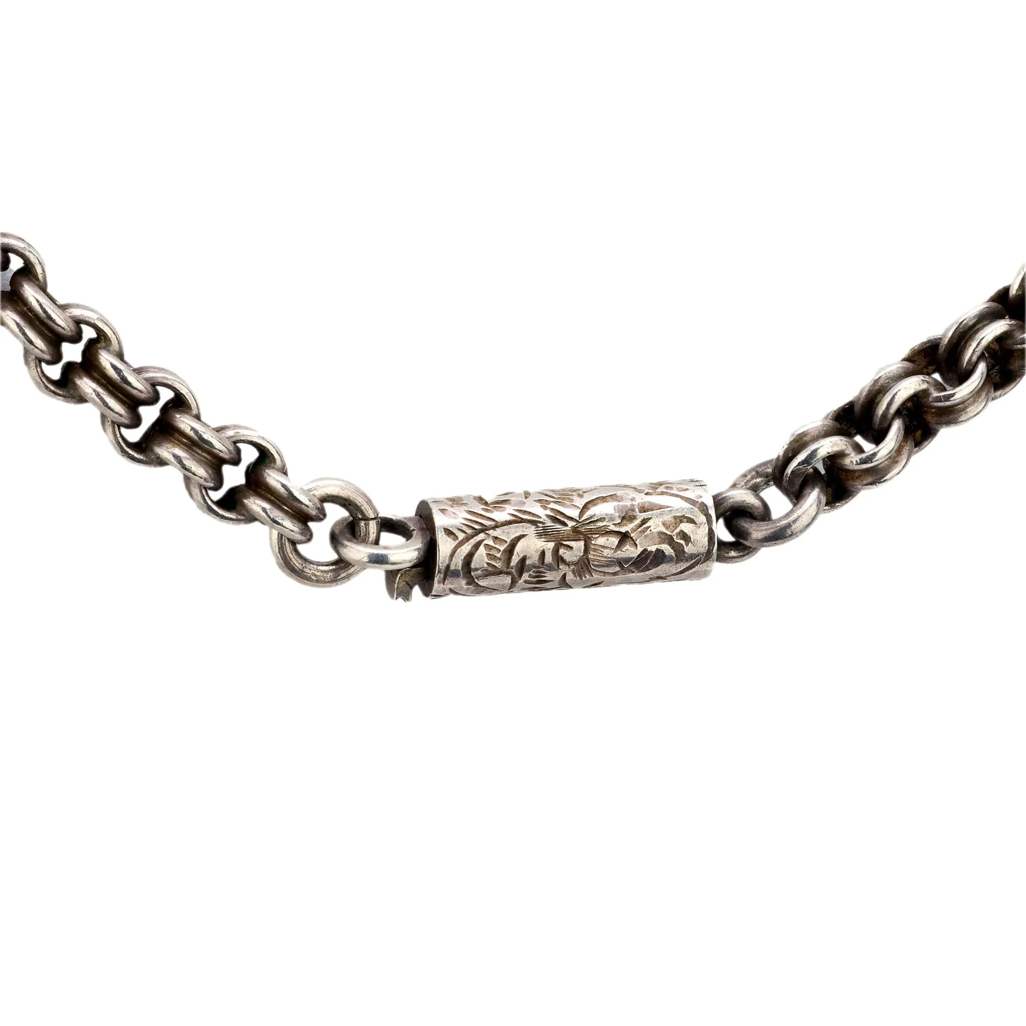 Edwardian Sterling Silver Heart Locket Pendant Festoon Necklace