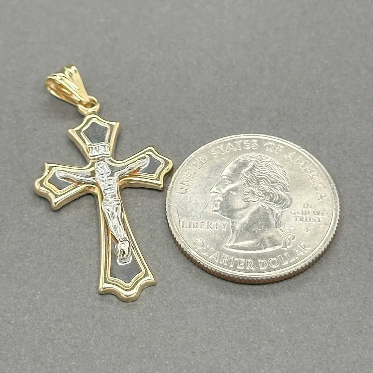 Estate 14K TT Gold INRI 38.5mm Crucifix Pendant