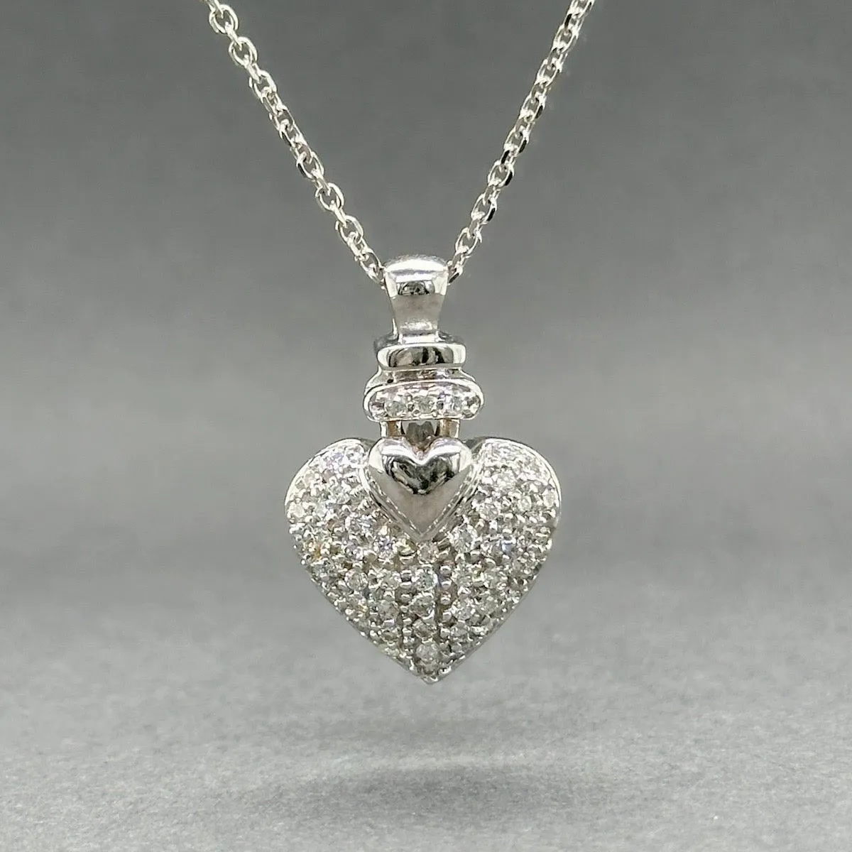 Estate 14K W Gold 0.50ctw G-H/SI1 Diamond Heart Puff Pendant