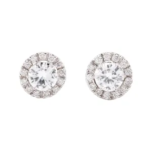 Estate Platinum Diamond Halo Stud Earrings 1ct
