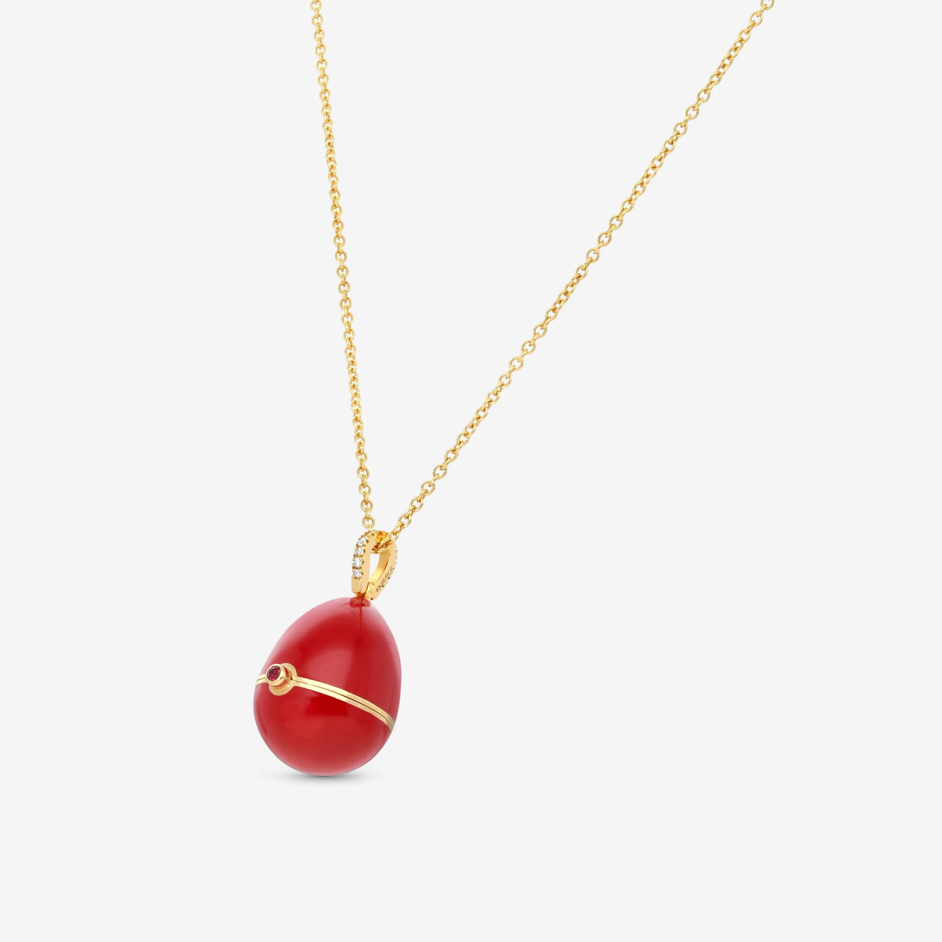 Faberg Essence 18K Yellow & White Gold, Red Lacquer Rhino Surprise Locket Pendant 1246FP3032/1