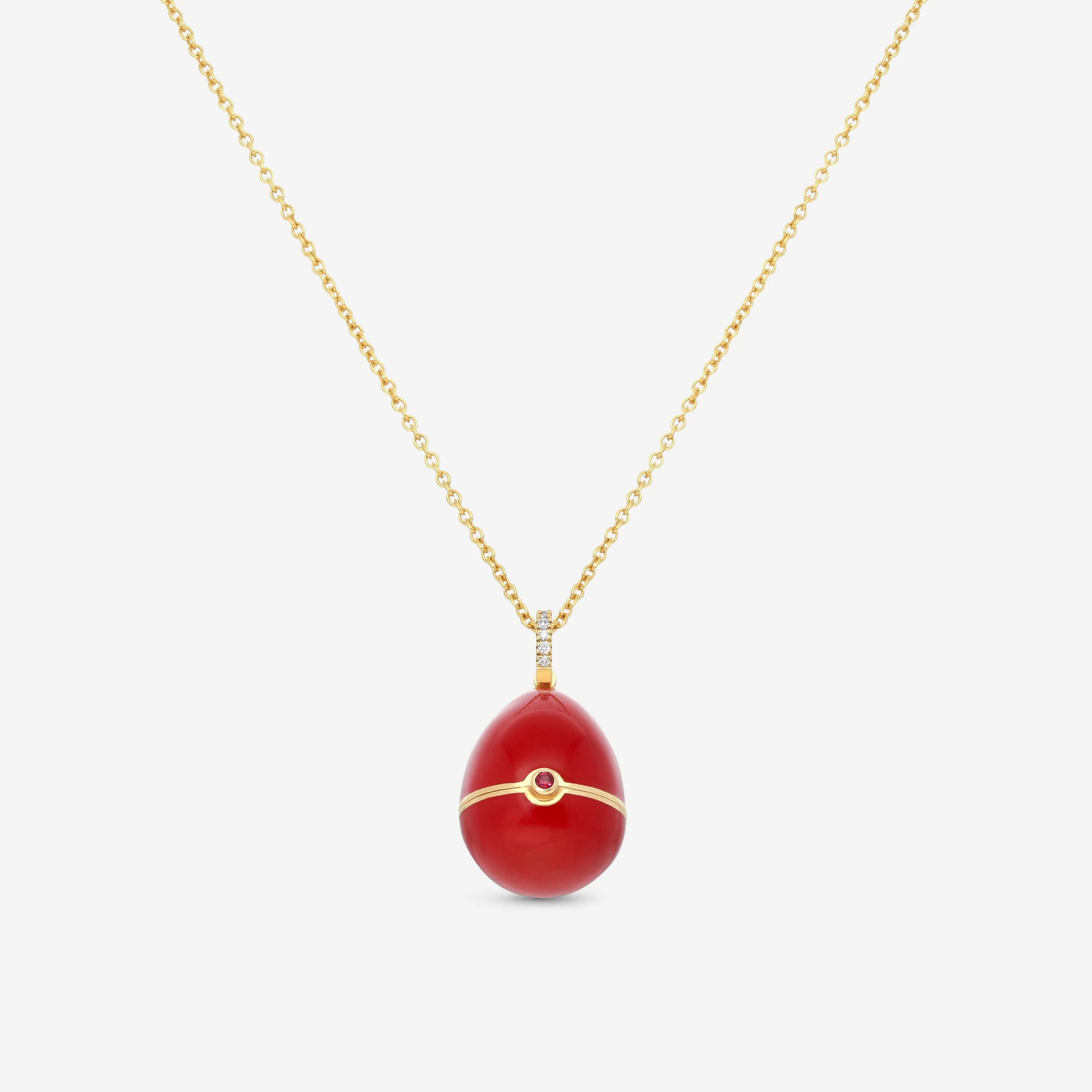 Faberg Essence 18K Yellow & White Gold, Red Lacquer Rhino Surprise Locket Pendant 1246FP3032/1