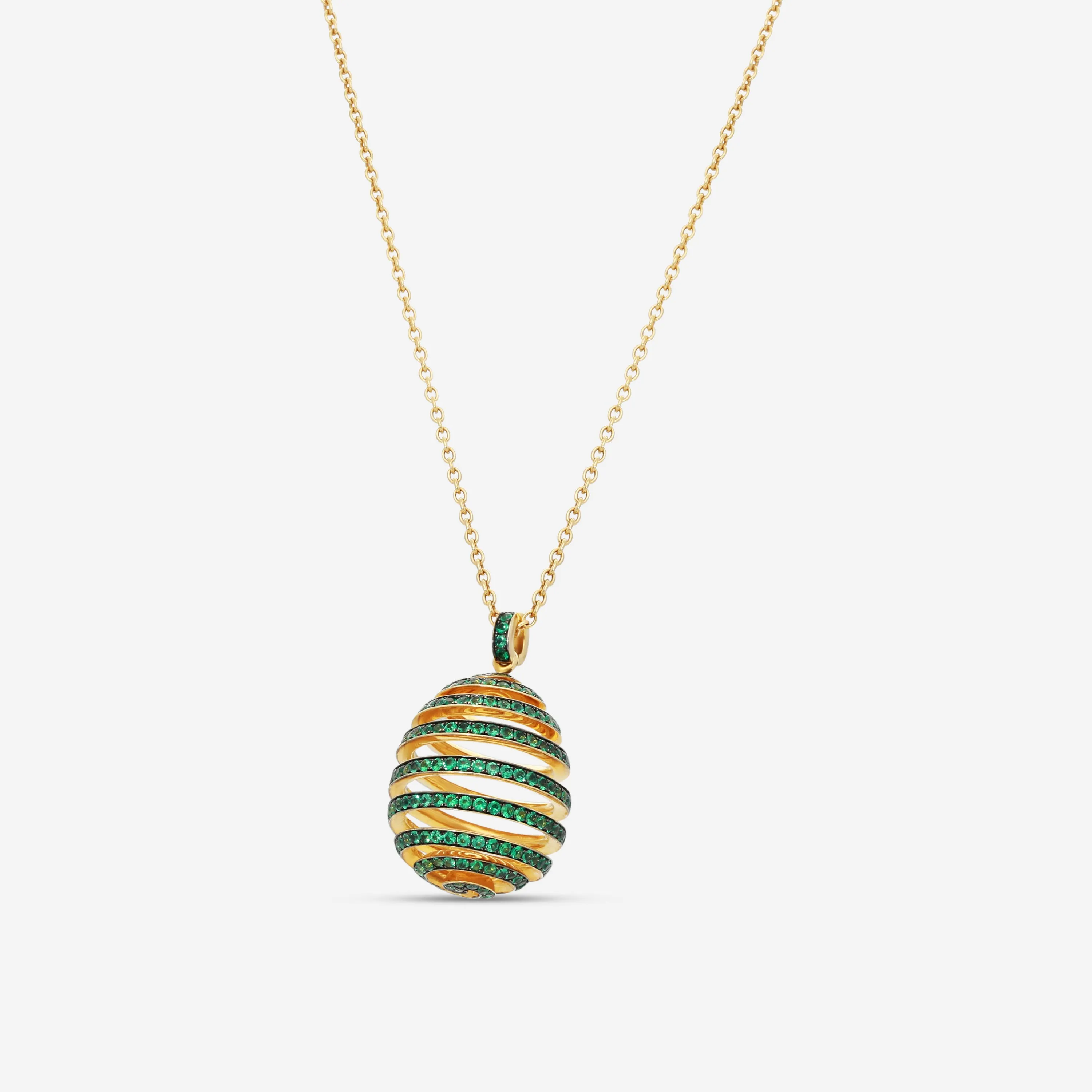 Faberg Essence 18K Yellow Gold Emerald Spiral Egg Pendant 171FP1161