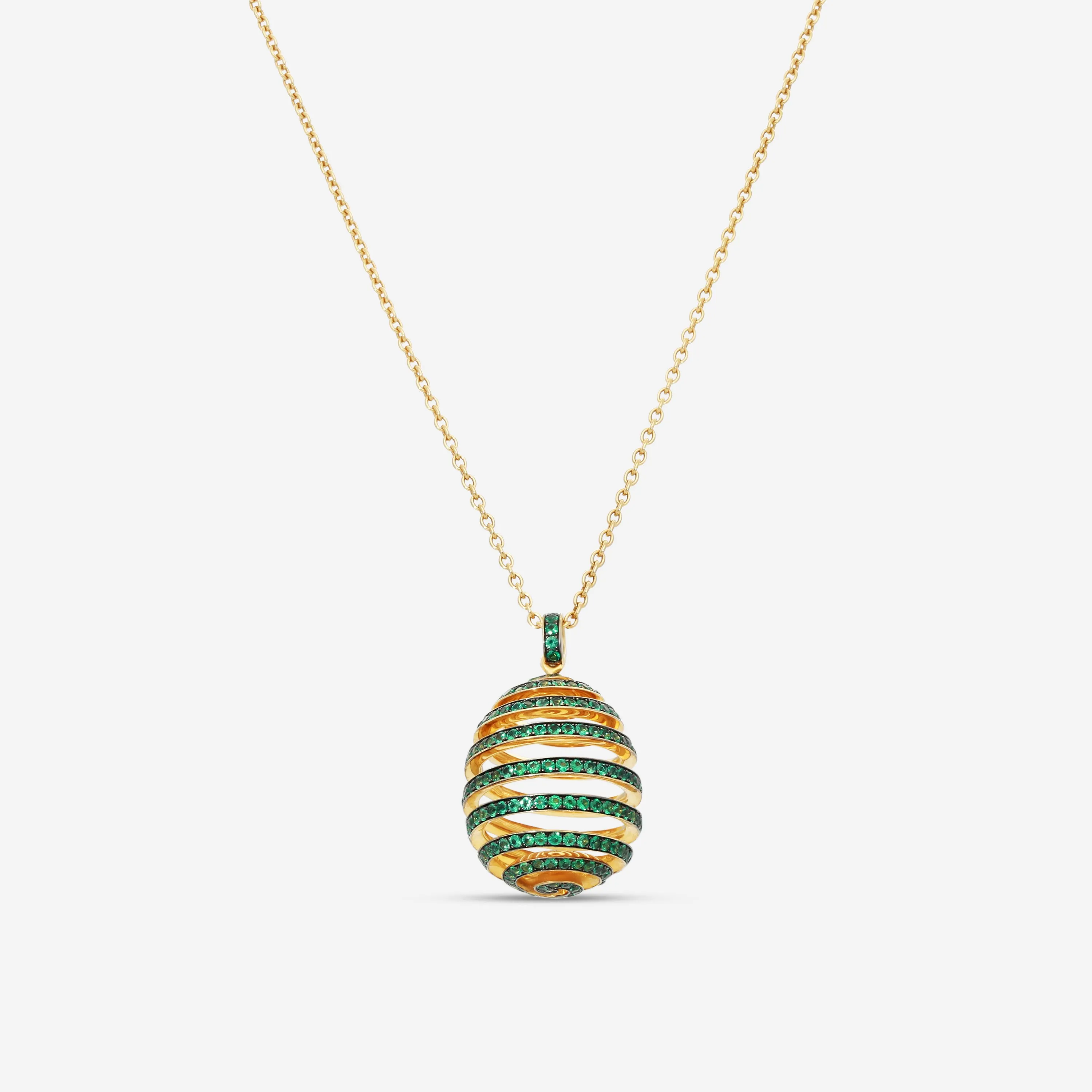 Faberg Essence 18K Yellow Gold Emerald Spiral Egg Pendant 171FP1161