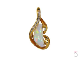 Fire Opal Diamond Nugget Pendant in 14K