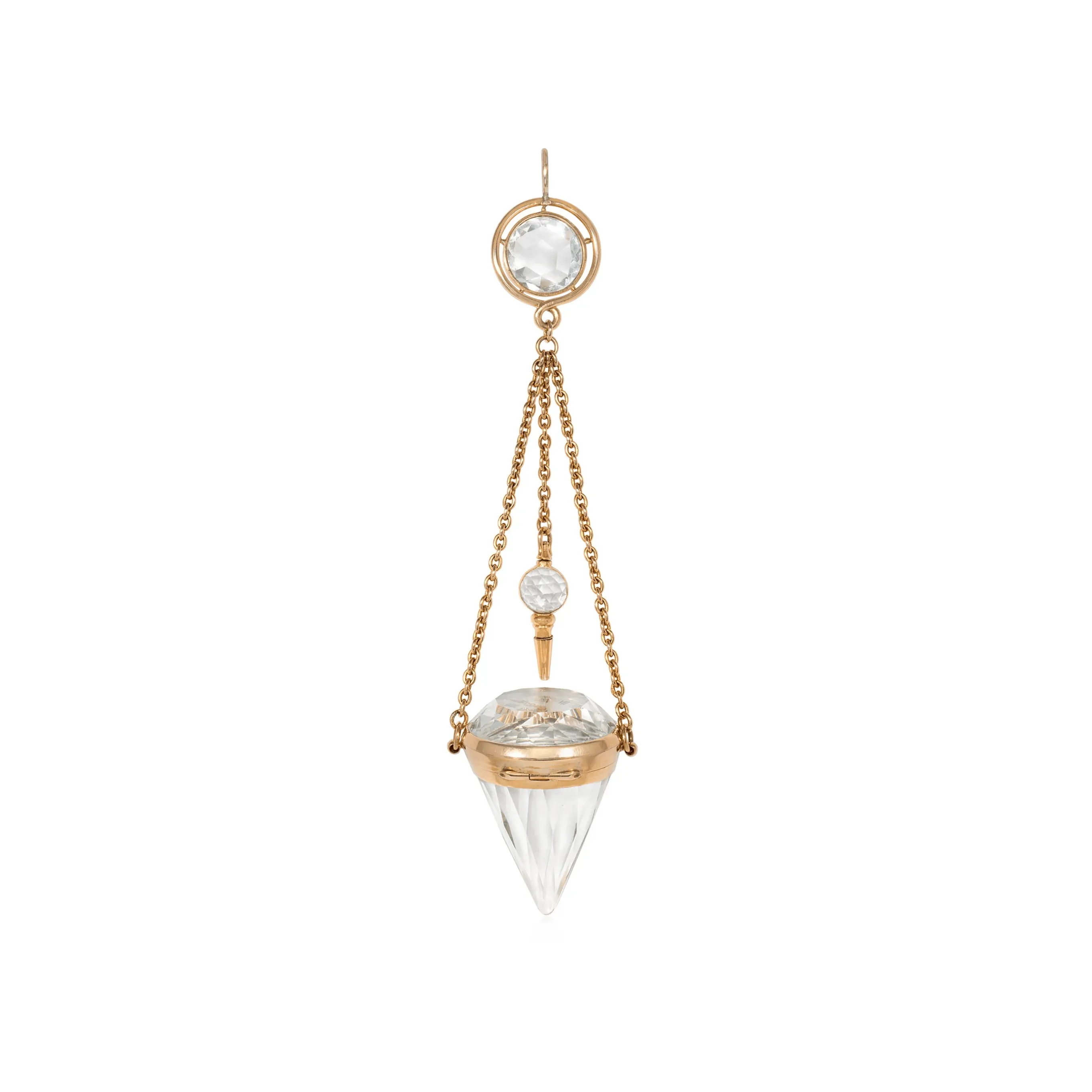 French Antique 18KT Yellow Gold Rock Crystal Watch Pendant