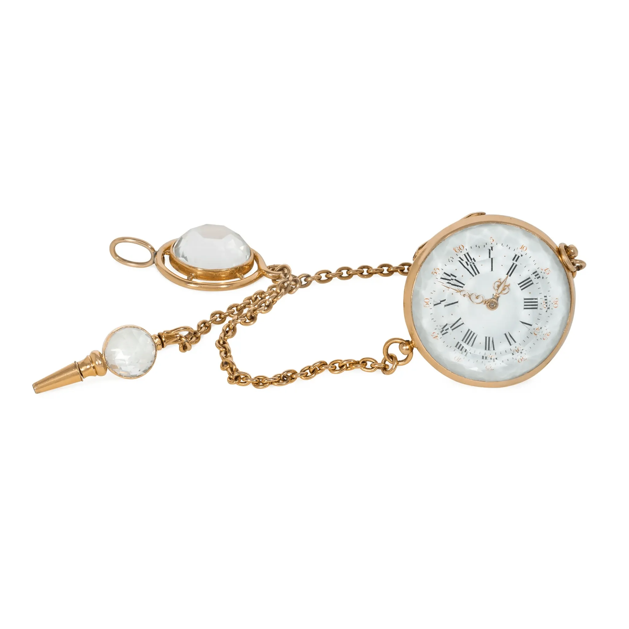 French Antique 18KT Yellow Gold Rock Crystal Watch Pendant