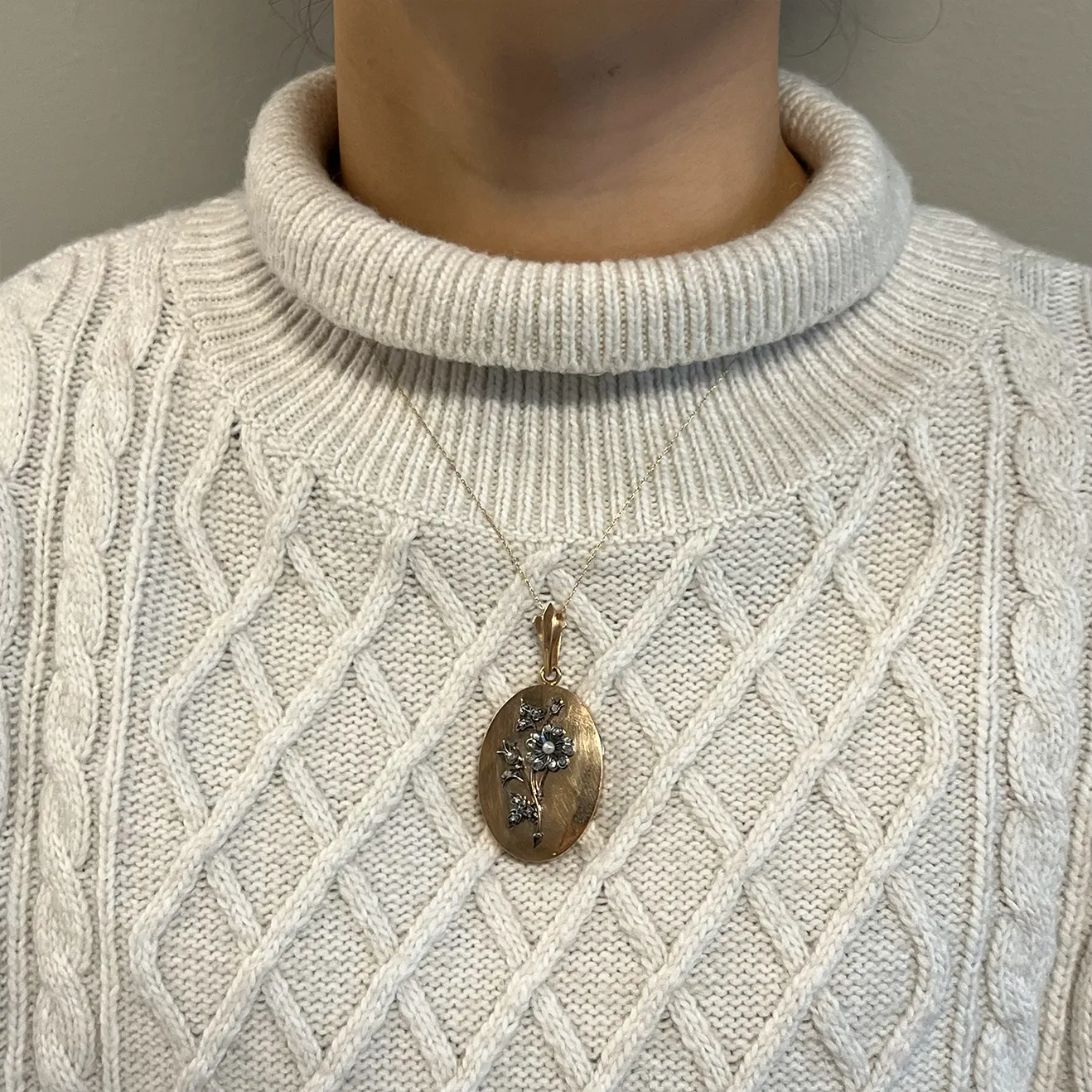 French Victorian Silver & 18KT Yellow Gold Diamond & Natural Pearl Locket