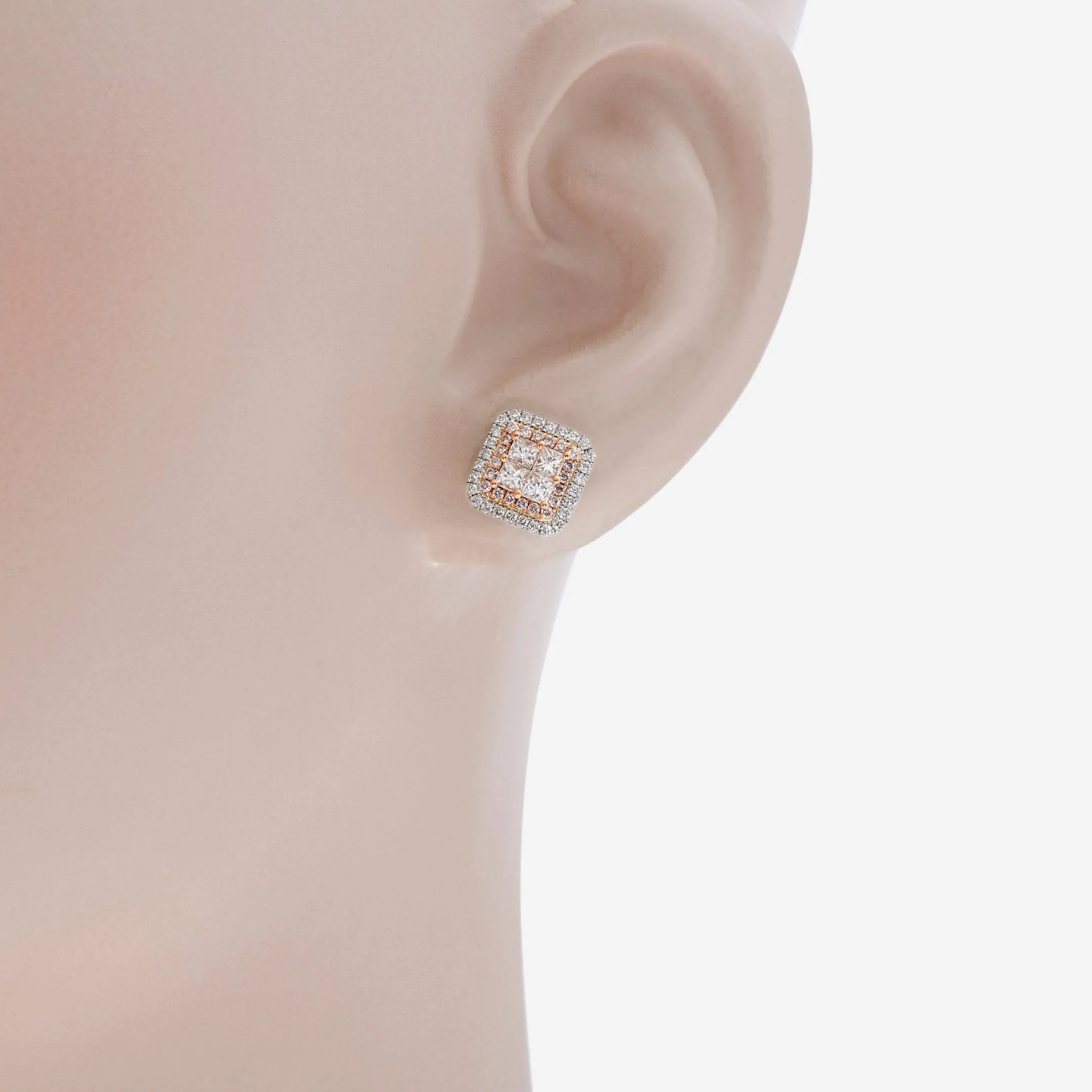 Gregg Ruth 14K Gold, White Diamond and Fancy Pink Diamond Stud Earrings 50112
