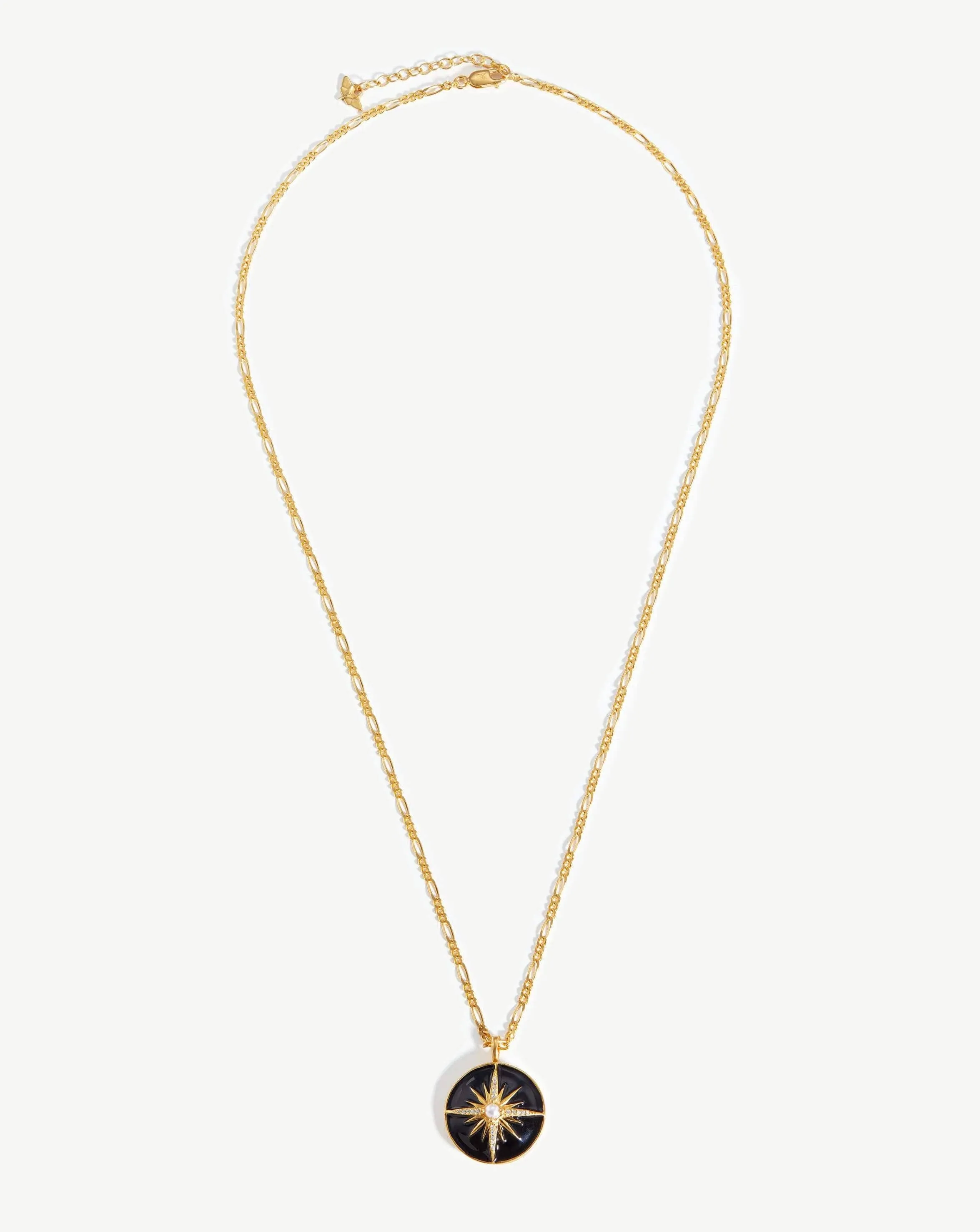 Harris Reed Rising Star Locket Necklace | 18k Gold Plated/Pearl & Black Enamel