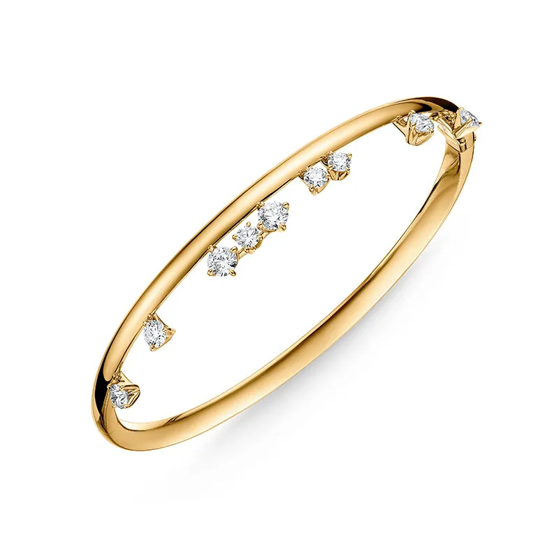 HEARTS ON FIRE 'BARRE' 18CT YELLOW GOLD FLOATING DIAMOND BANGLE