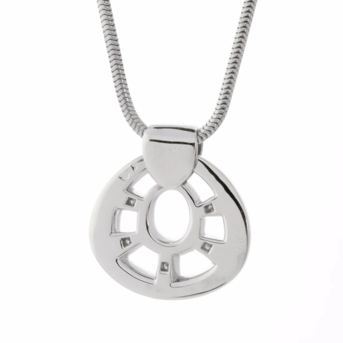 Hermes Diamond Pendant White Gold Necklace