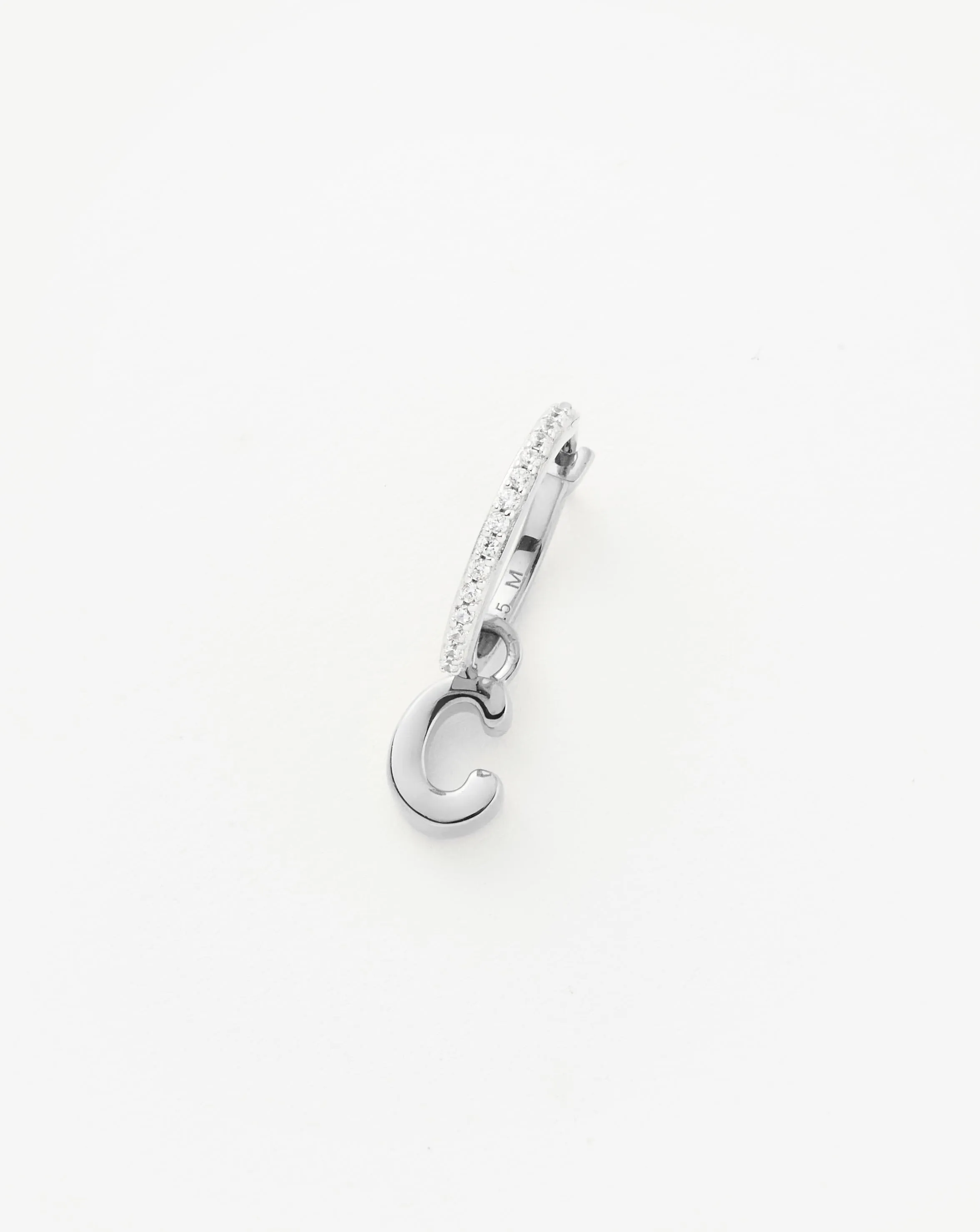 Initial Single Charm Hoop Earring  - Initial C | Sterling Silver