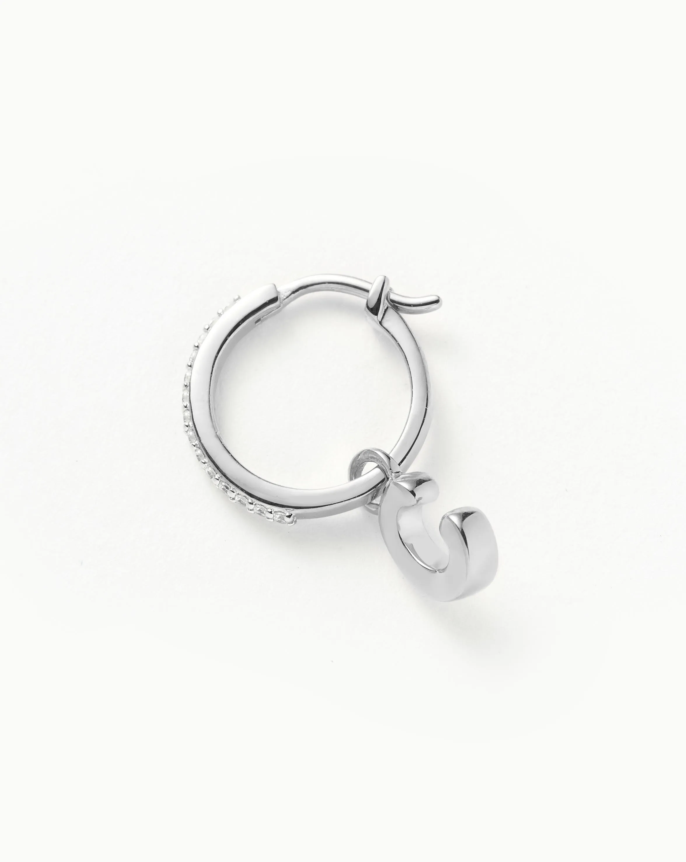 Initial Single Charm Hoop Earring  - Initial C | Sterling Silver
