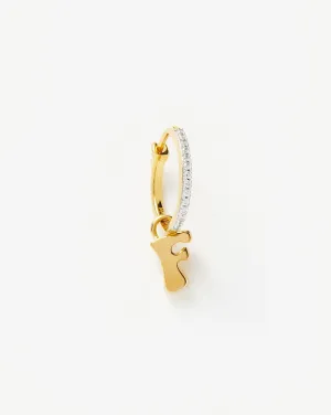 Initial Single Charm Hoop Earring - Initial F | 18k Gold Vermeil