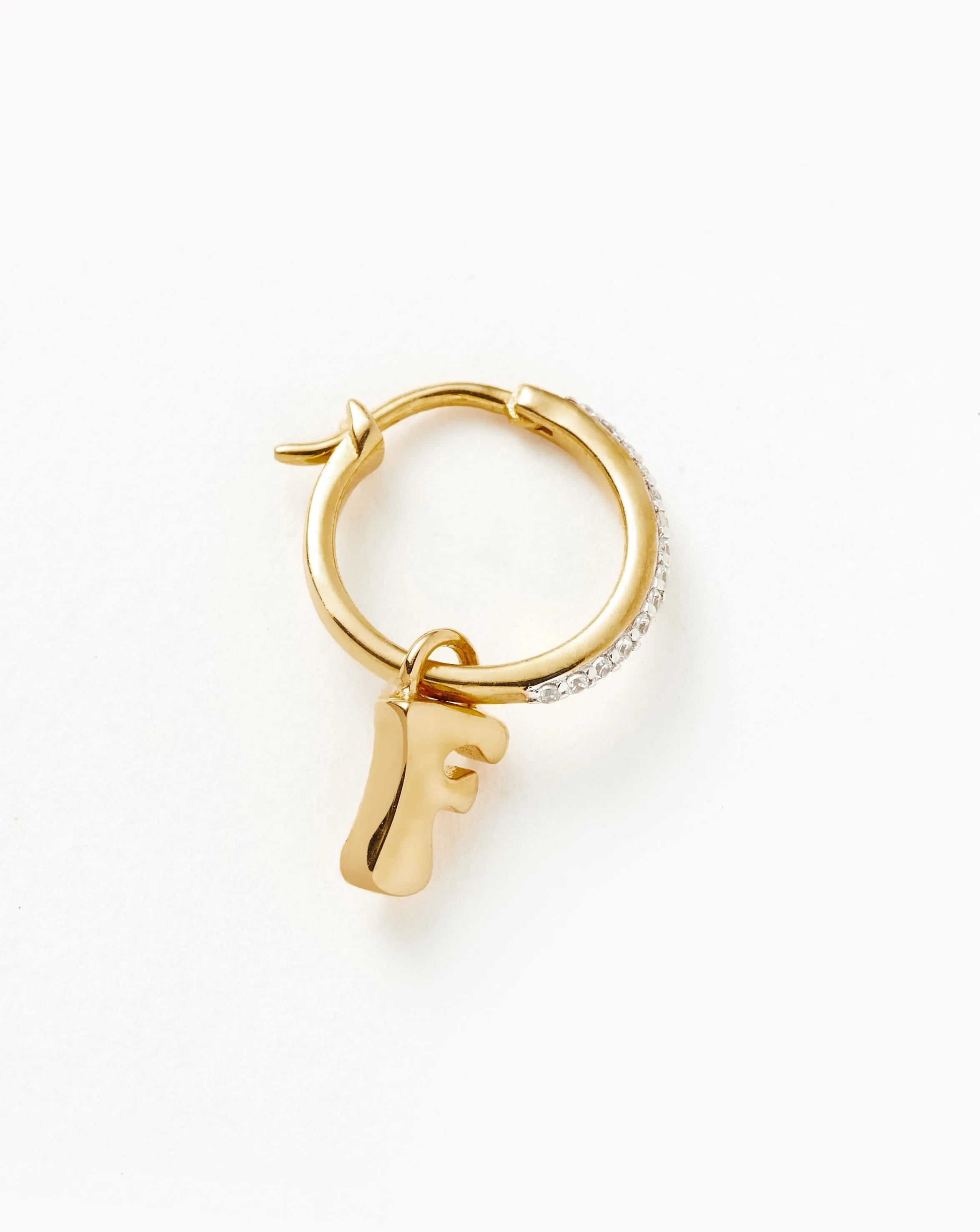 Initial Single Charm Hoop Earring - Initial F | 18k Gold Vermeil