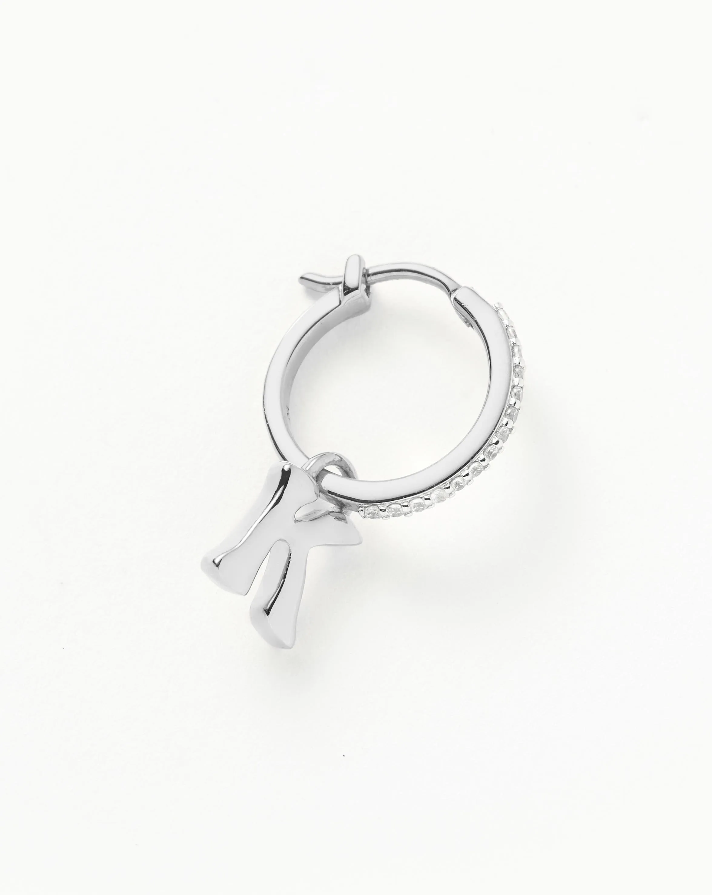 Initial Single Charm Hoop Earring  - Initial K | Sterling Silver