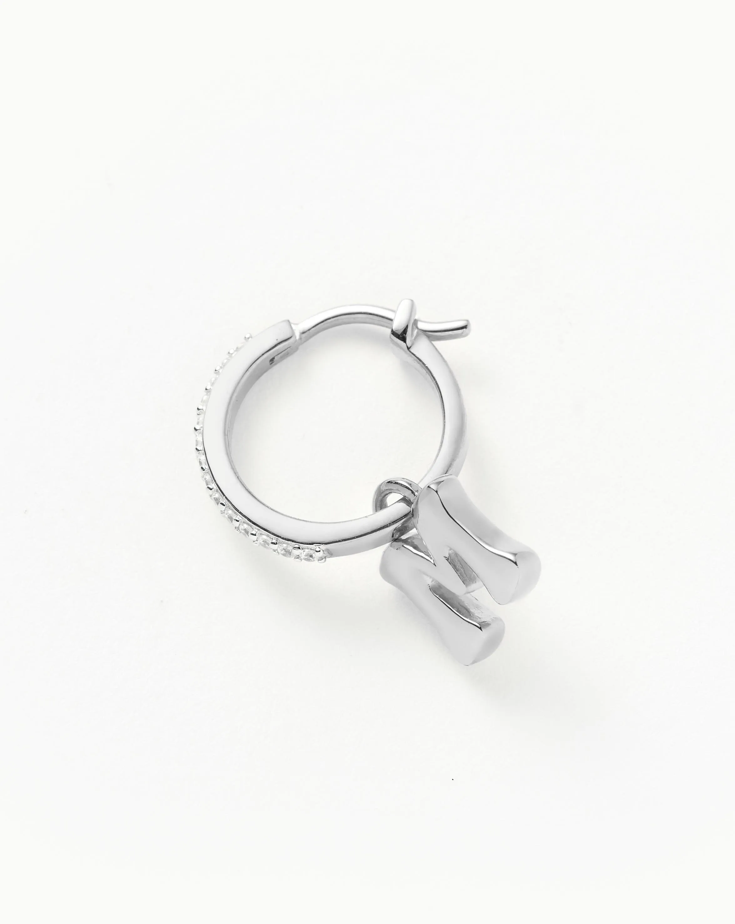 Initial Single Charm Hoop Earring  - Initial M | Sterling Silver