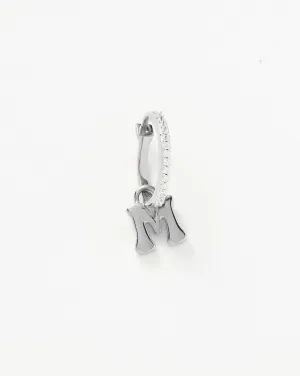 Initial Single Charm Hoop Earring  - Initial M | Sterling Silver