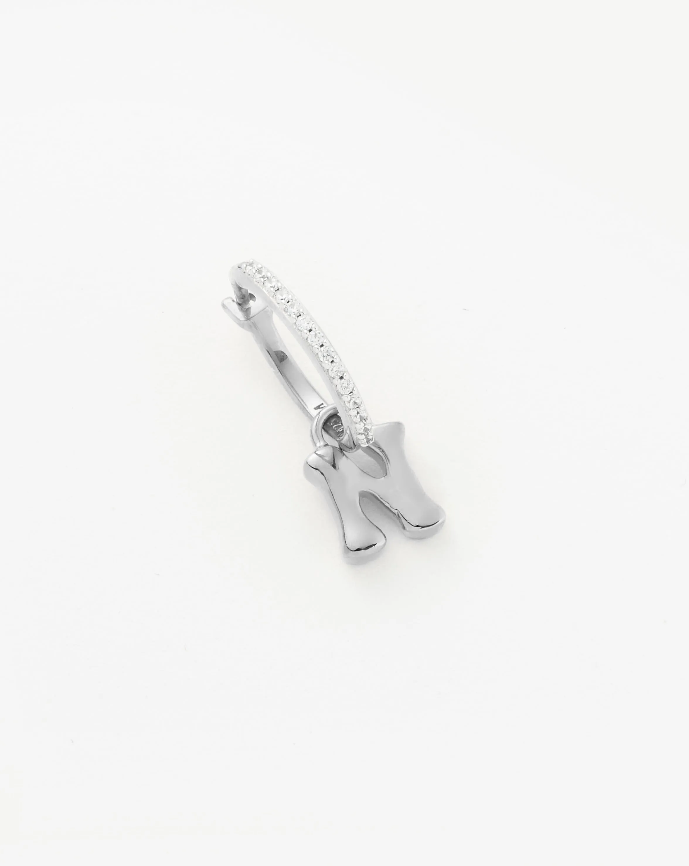 Initial Single Charm Hoop Earring  - Initial N | Sterling Silver