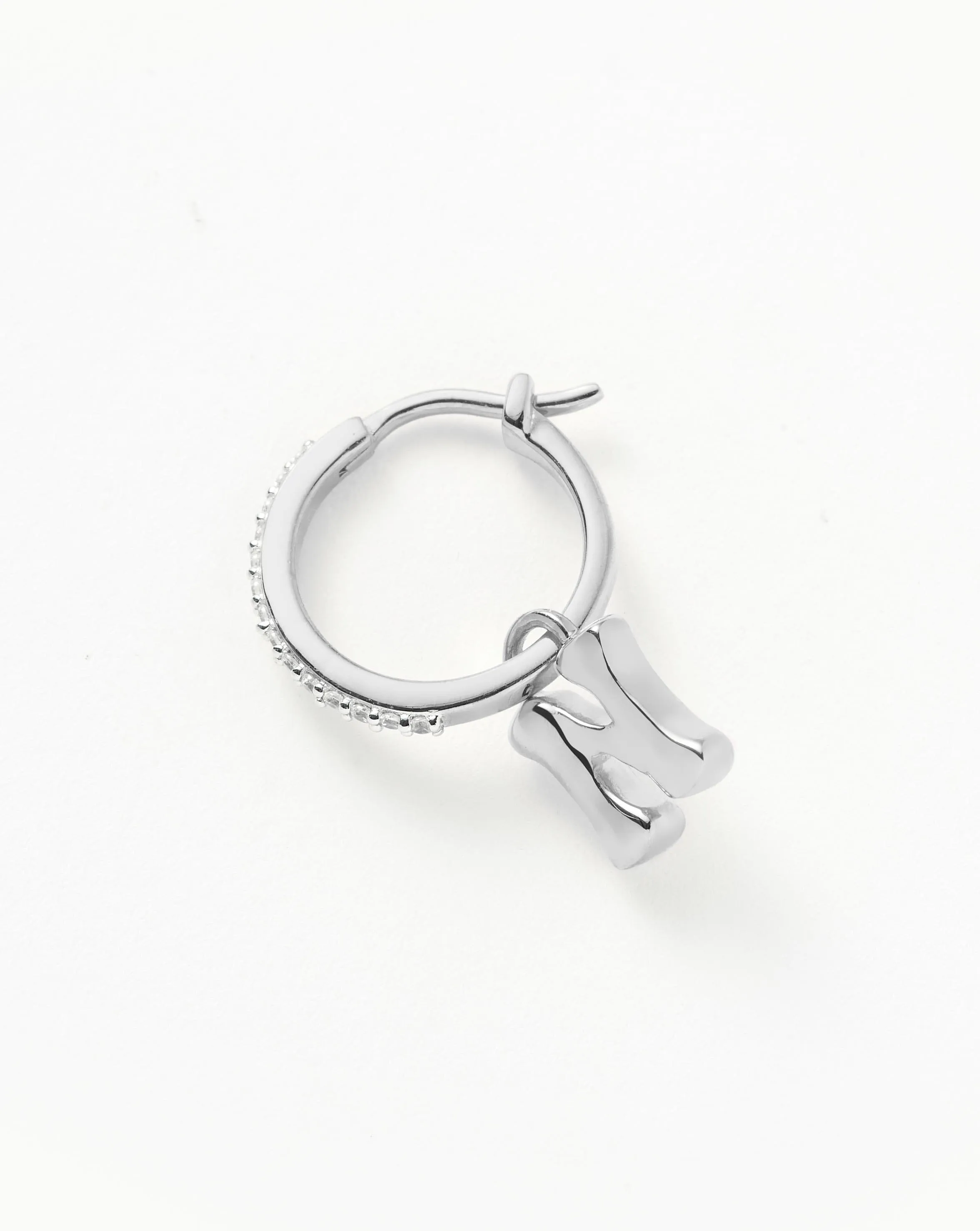 Initial Single Charm Hoop Earring  - Initial N | Sterling Silver