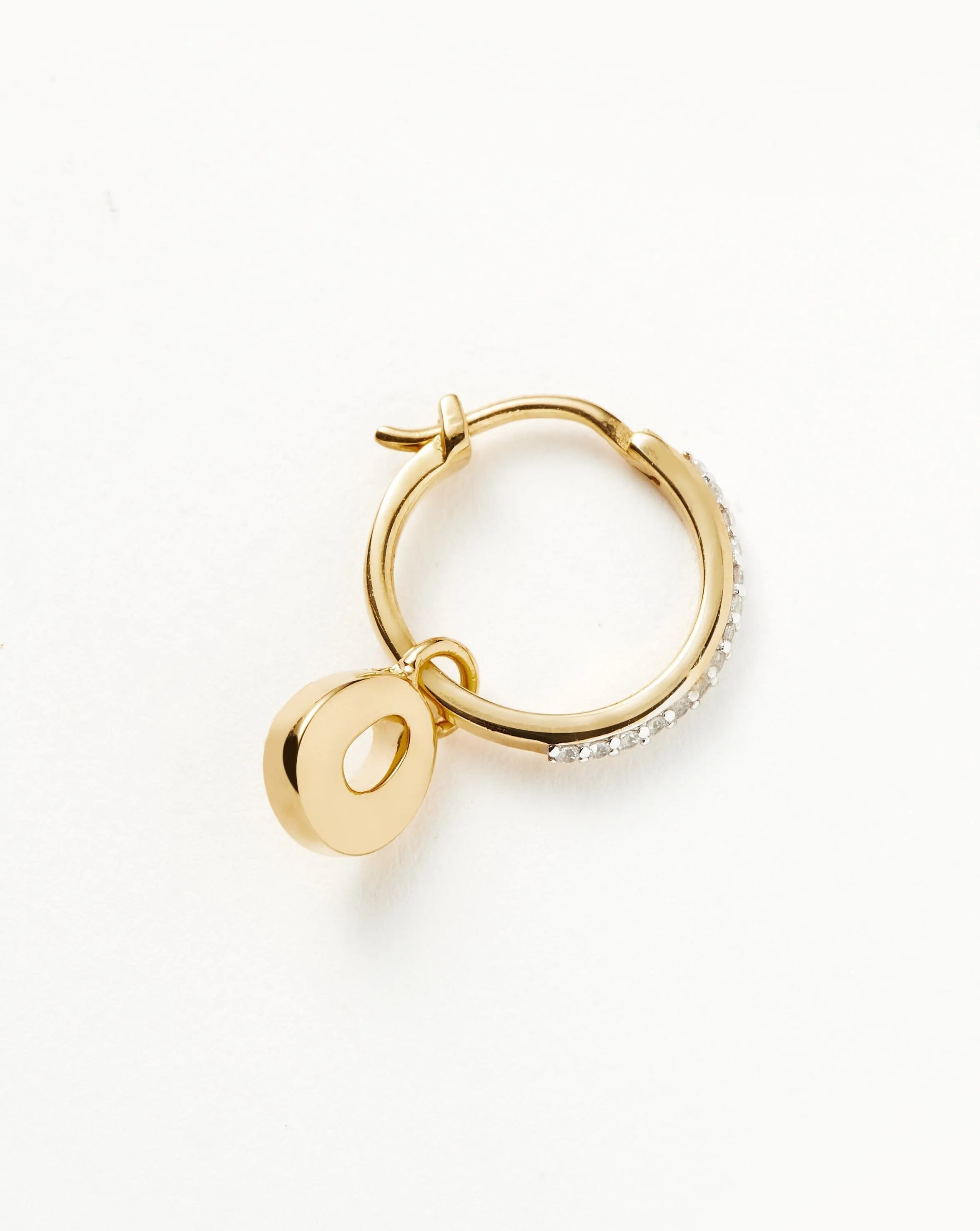 Initial Single Charm Hoop Earring - Initial O | 18k Gold Vermeil