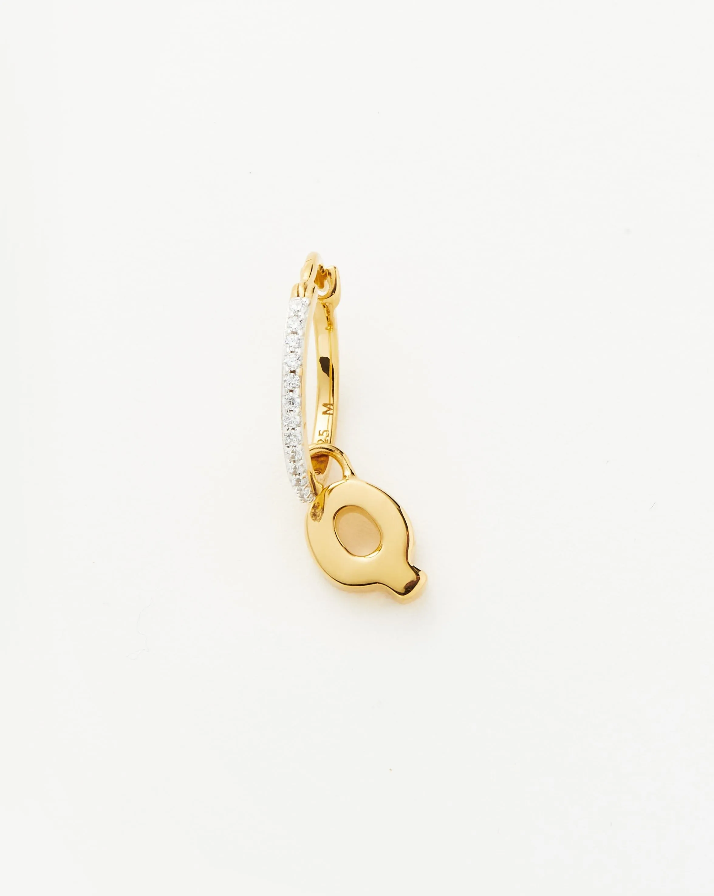 Initial Single Charm Hoop Earring - Initial Q | 18k Gold Vermeil