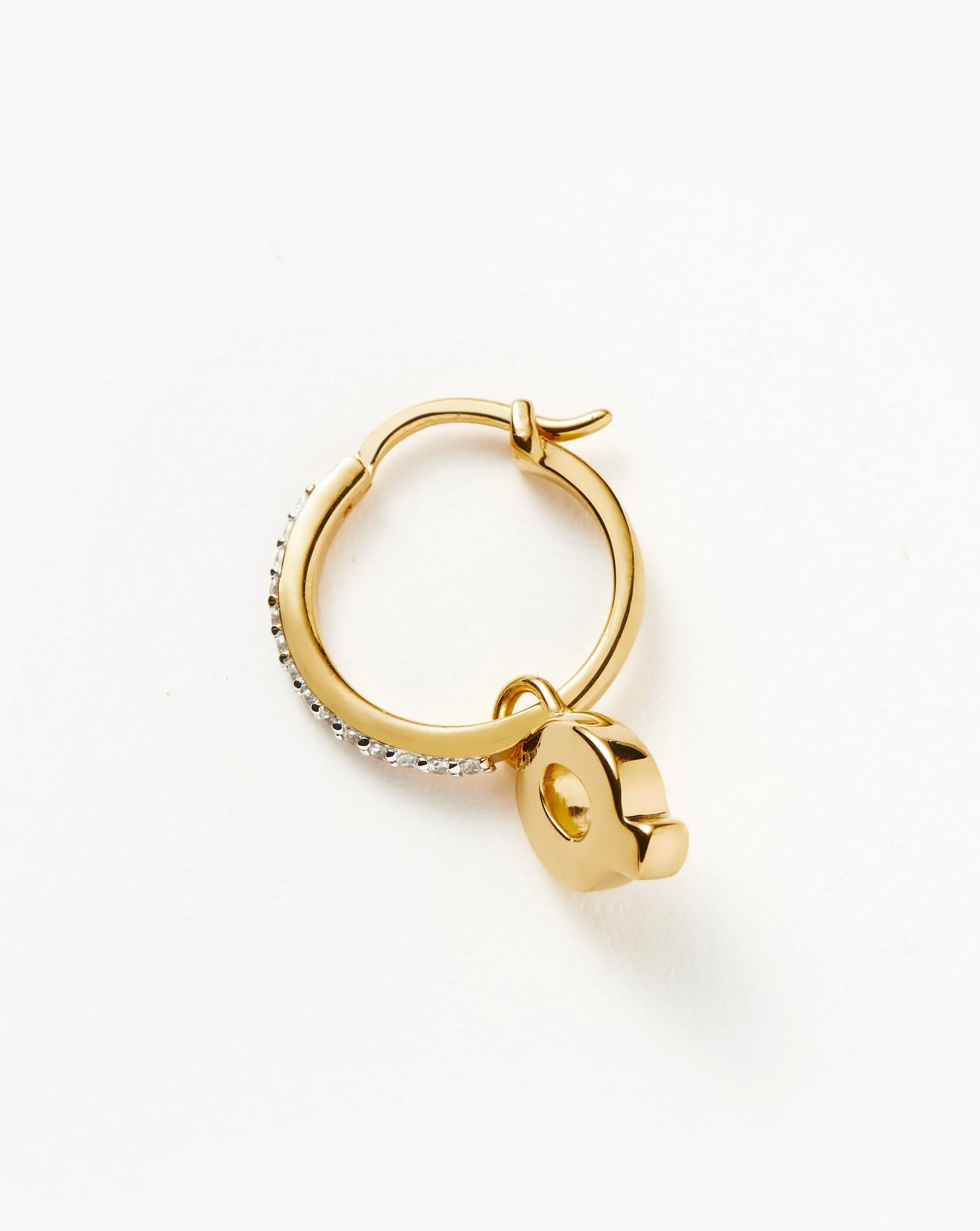 Initial Single Charm Hoop Earring - Initial Q | 18k Gold Vermeil
