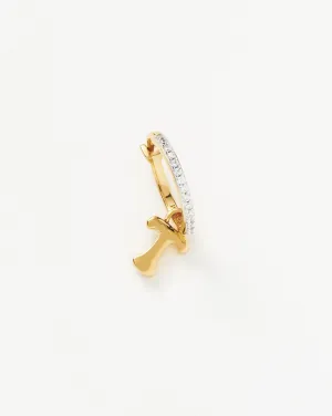 Initial Single Charm Hoop Earring - Initial T | 18k Gold Vermeil