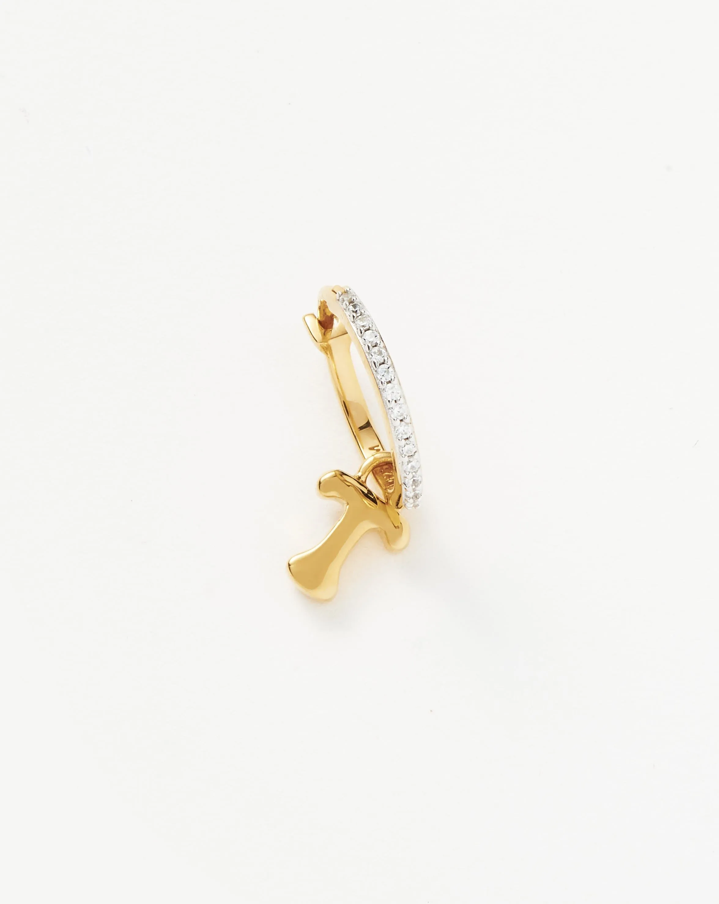 Initial Single Charm Hoop Earring - Initial T | 18k Gold Vermeil