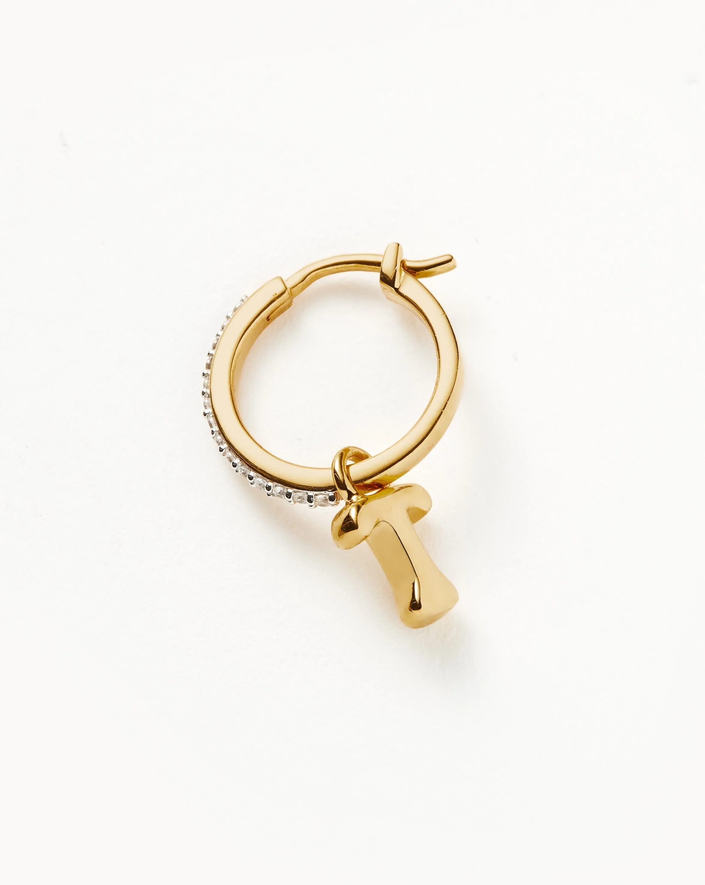 Initial Single Charm Hoop Earring - Initial T | 18k Gold Vermeil